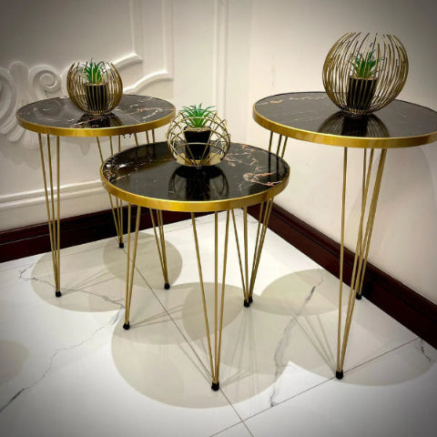 ROUND TABLES - BLACK MARBLE TOP WITH 3 FREE FLOWER VASES