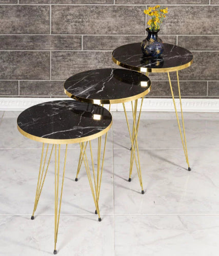 ROUND TABLES - BLACK MARBLE TOP WITH 3 FREE FLOWER VASES