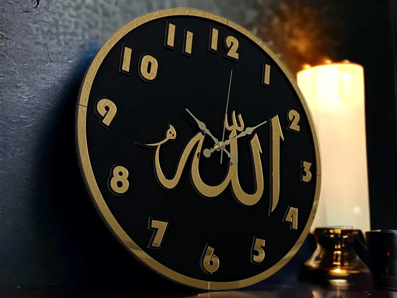 Allah Clock ALLAH CLOCK MIRROR LETTERS (BLACK GOLDEN) – clockswally.com