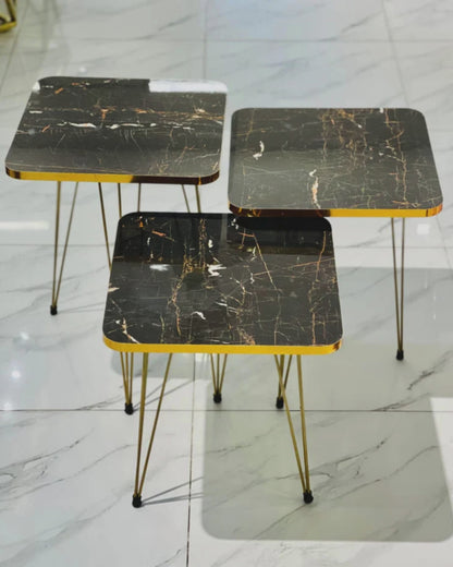 SQUARE TABLES - BLACK MARBLE TOP WITH 3 FREE FLOWER VASES