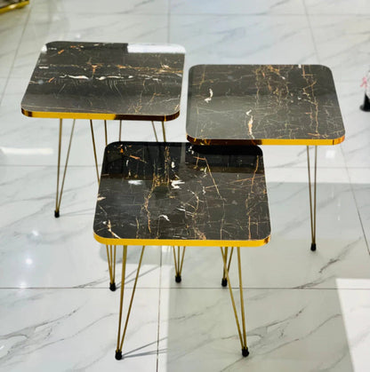 SQUARE TABLES - BLACK MARBLE TOP WITH 3 FREE FLOWER VASES