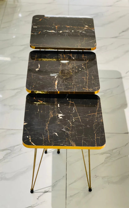 SQUARE TABLES - BLACK MARBLE TOP WITH 3 FREE FLOWER VASES