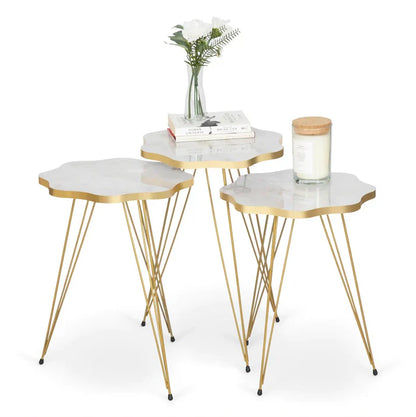 DAISY TABLES (3 PC SET) WHITE MARBLE TOP WITH 3 FREE FLOWER VASES